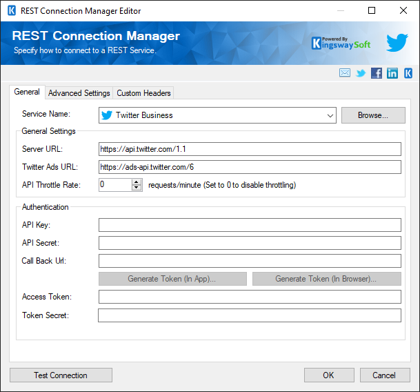 SSIS REST Twitter Business Connection Manager